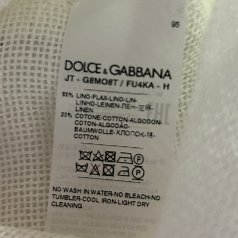 Dolce&Gabbana men's white linen net-fabric shirt with geometric detailing