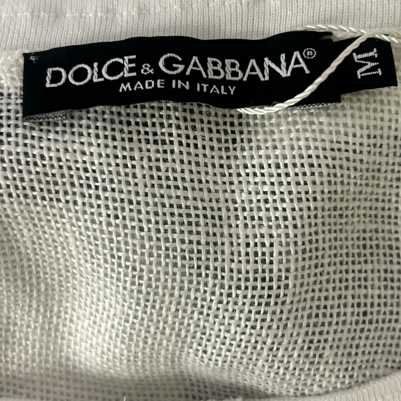 Dolce&Gabbana men's white linen net-fabric shirt with geometric detailing