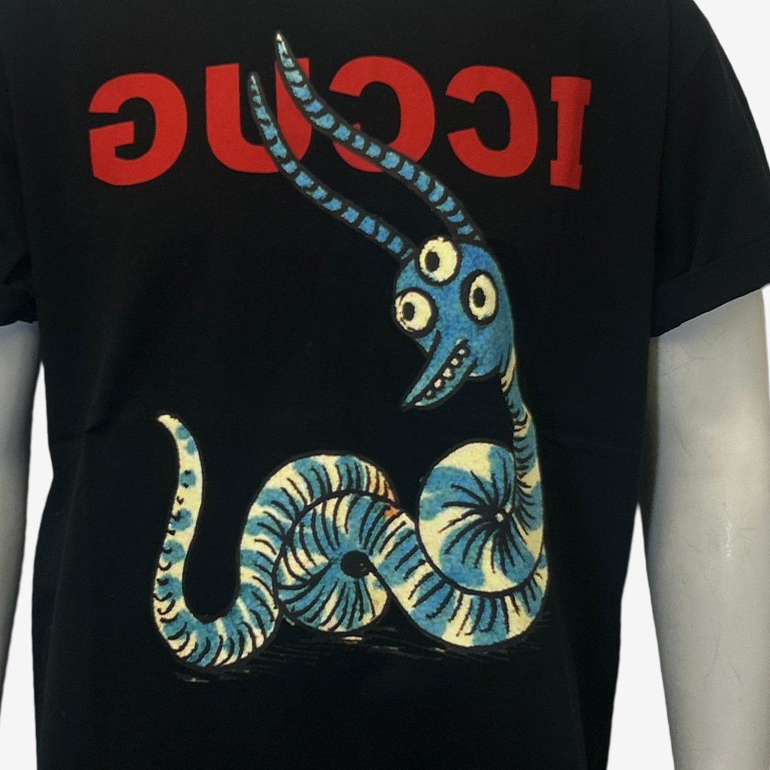 Gucci X Freya Hartas men s lack cotton t shirt with graphic alien prin Loop Generation