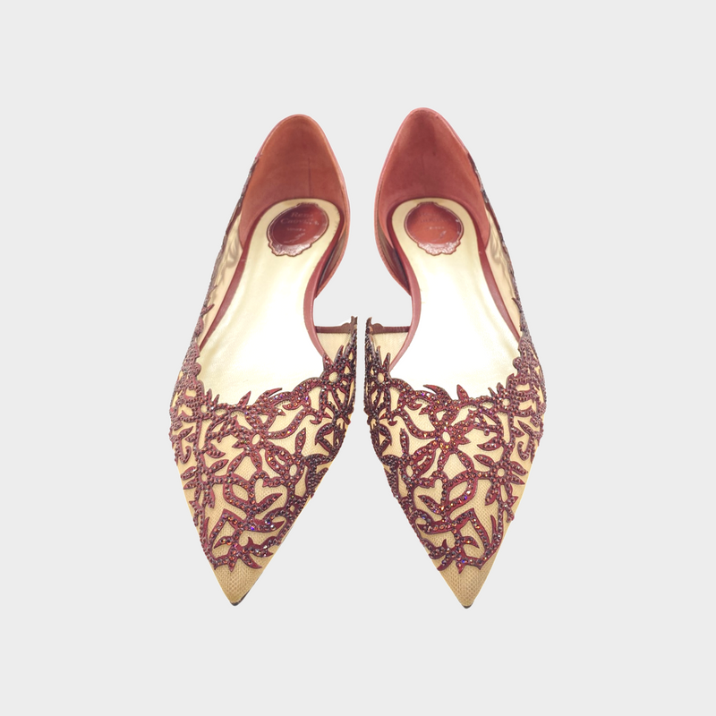 Rene Caovilla Guendy burgundy embellished flats