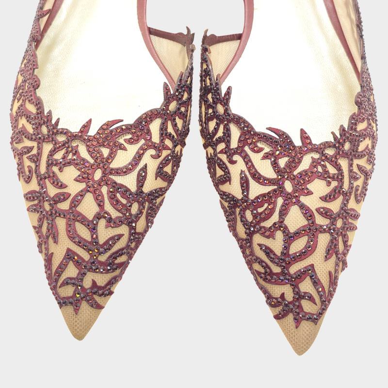 Rene Caovilla Guendy burgundy embellished flats