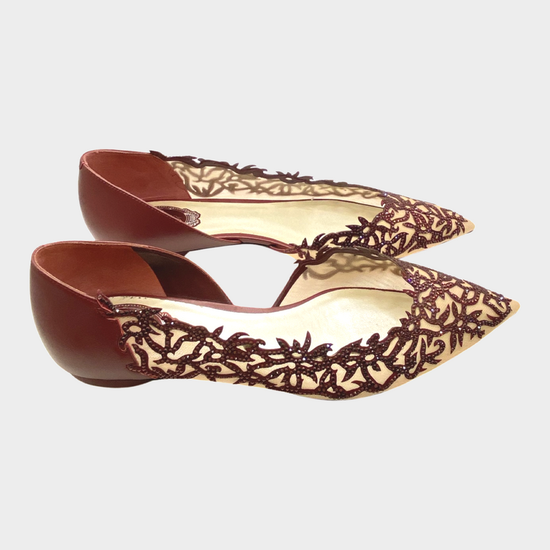 Rene Caovilla Guendy burgundy embellished flats