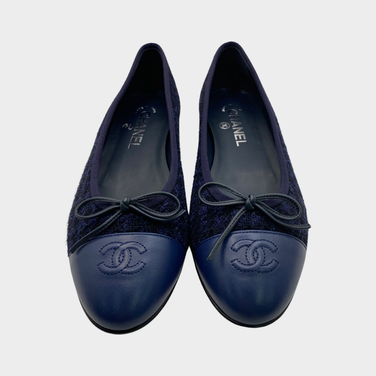 Chanel navy cheap ballet flats