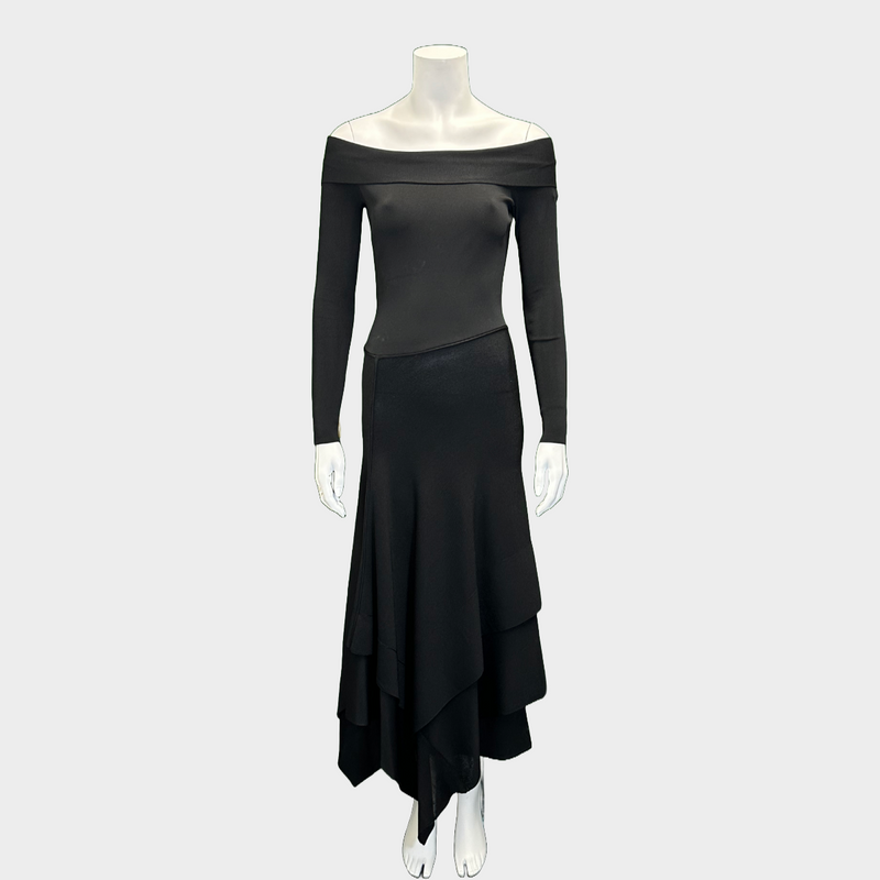 Victoria Beckham black 3/4 sleeved asymmetric long dress