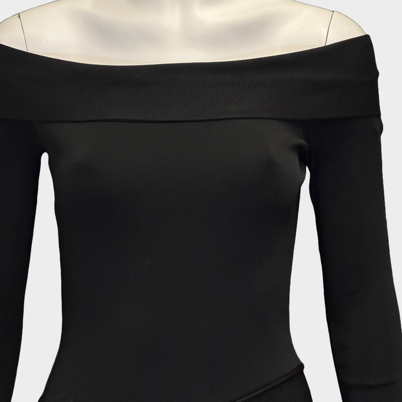 Victoria Beckham black 3/4 sleeved asymmetric long dress