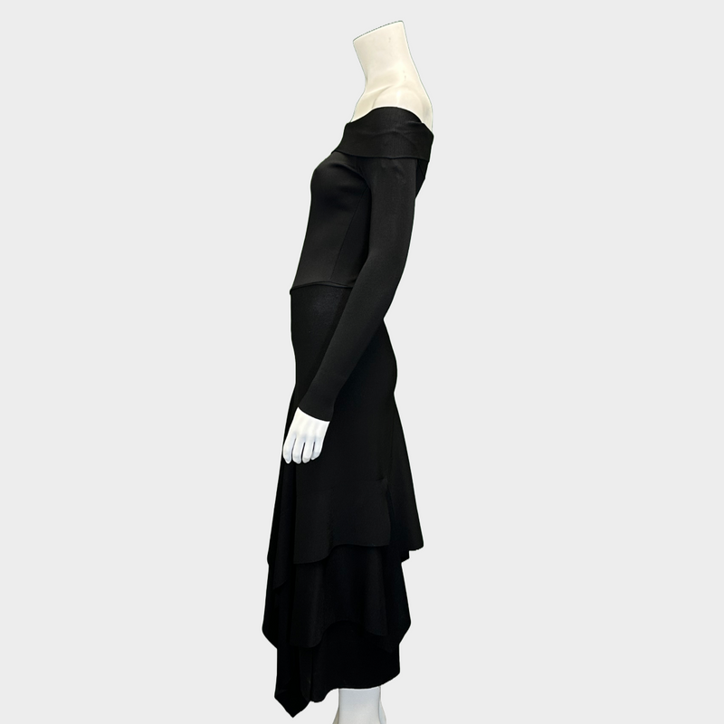 Victoria Beckham black 3/4 sleeved asymmetric long dress