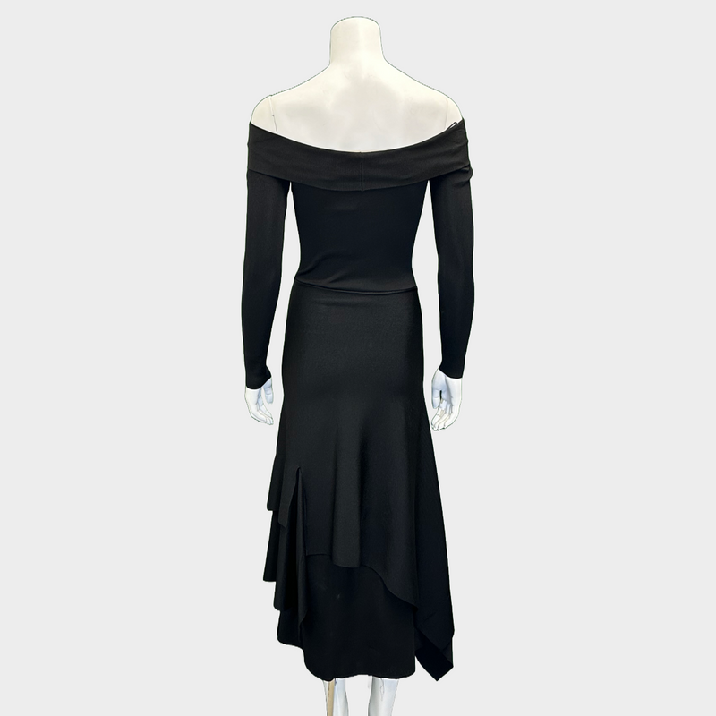 Victoria Beckham black 3/4 sleeved asymmetric long dress