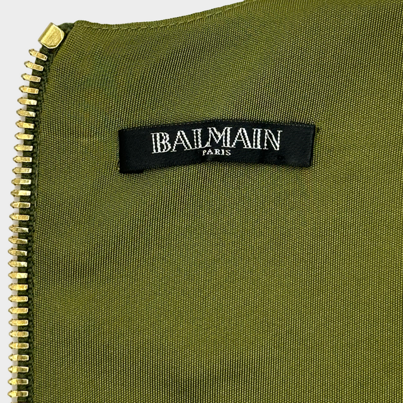 Balmain khaki viscose sleeveless buttoned mini dress