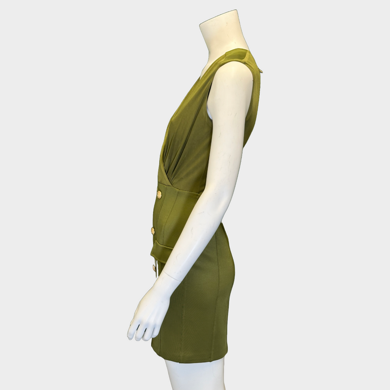 Balmain khaki viscose sleeveless buttoned mini dress