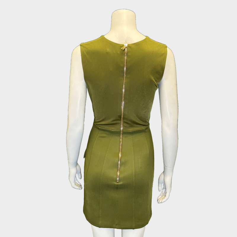 Balmain khaki viscose sleeveless buttoned mini dress