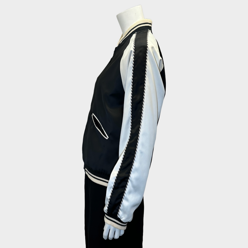 Saint Laurent women's black and white satin bomber blood luster jacket