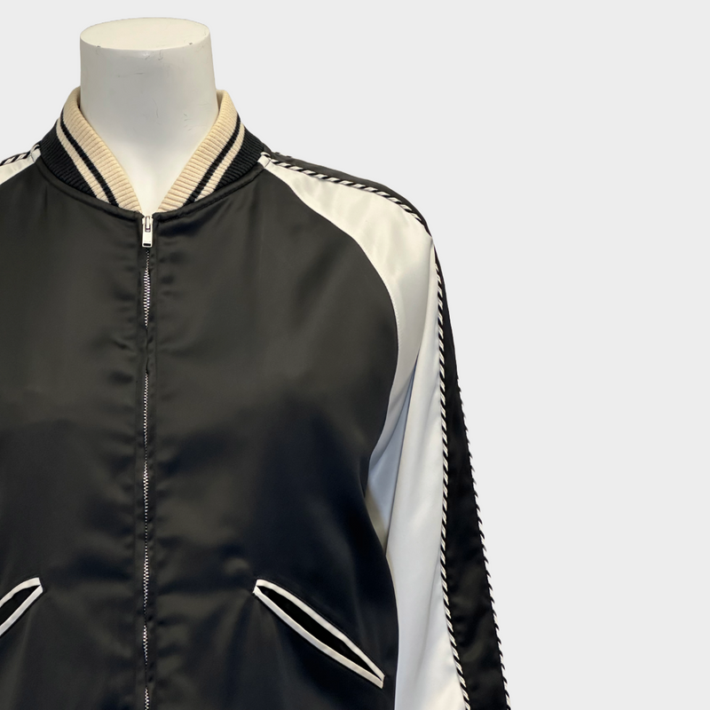 Saint Laurent women's black and white satin bomber blood luster jacket