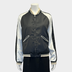 Saint Laurent women's black and white satin bomber blood luster jacket