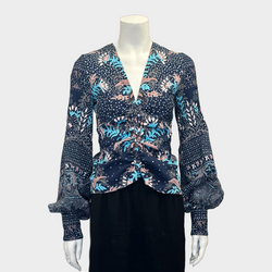 PETER PILOTTO blue flower print polyester ruched blouse