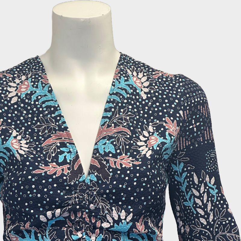 PETER PILOTTO blue flower print polyester ruched blouse