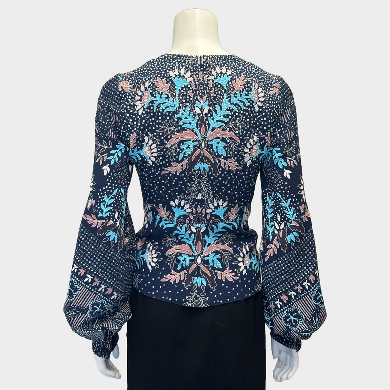 PETER PILOTTO blue flower print polyester ruched blouse