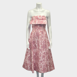 The Vampire's Wife pink floral metallic brocade bustier mid length dress