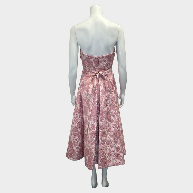 The Vampire's Wife pink floral metallic brocade bustier mid length dress