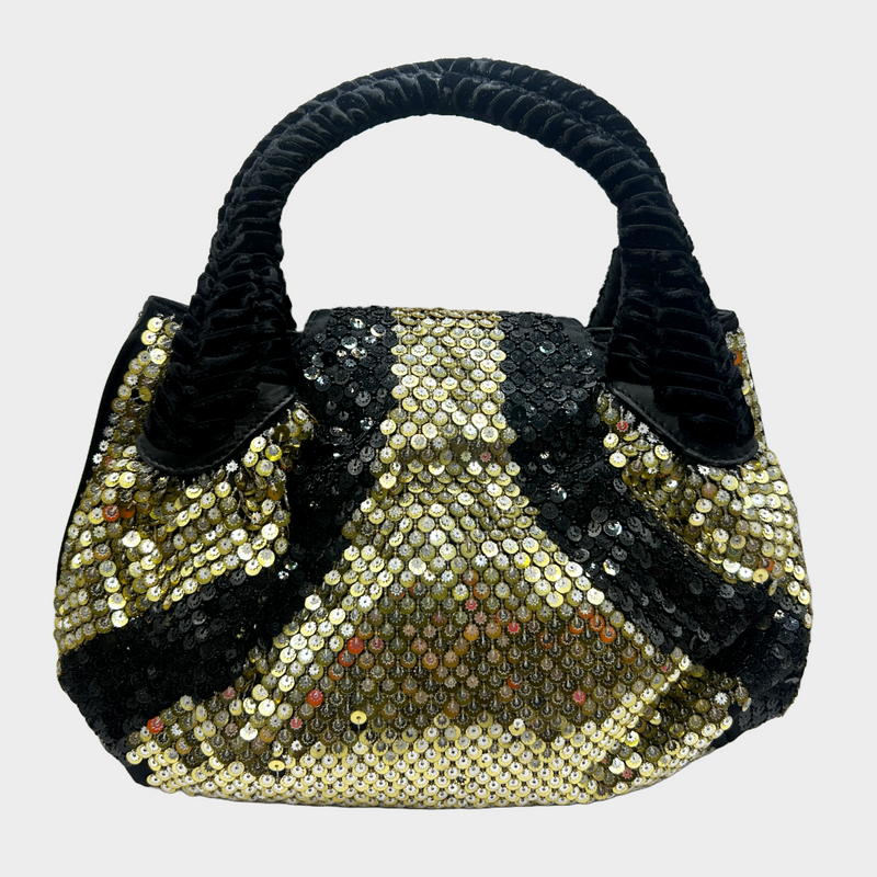 Fendi women's gold and black sequin Spy handbag