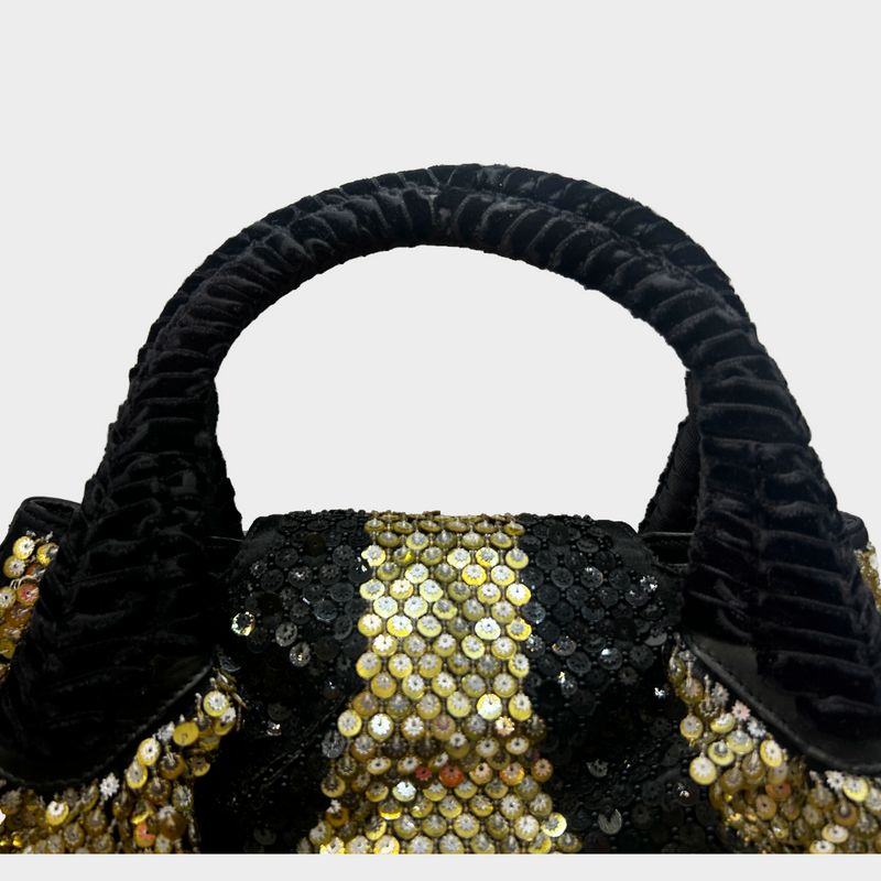 Fendi women's gold and black sequin Spy handbag