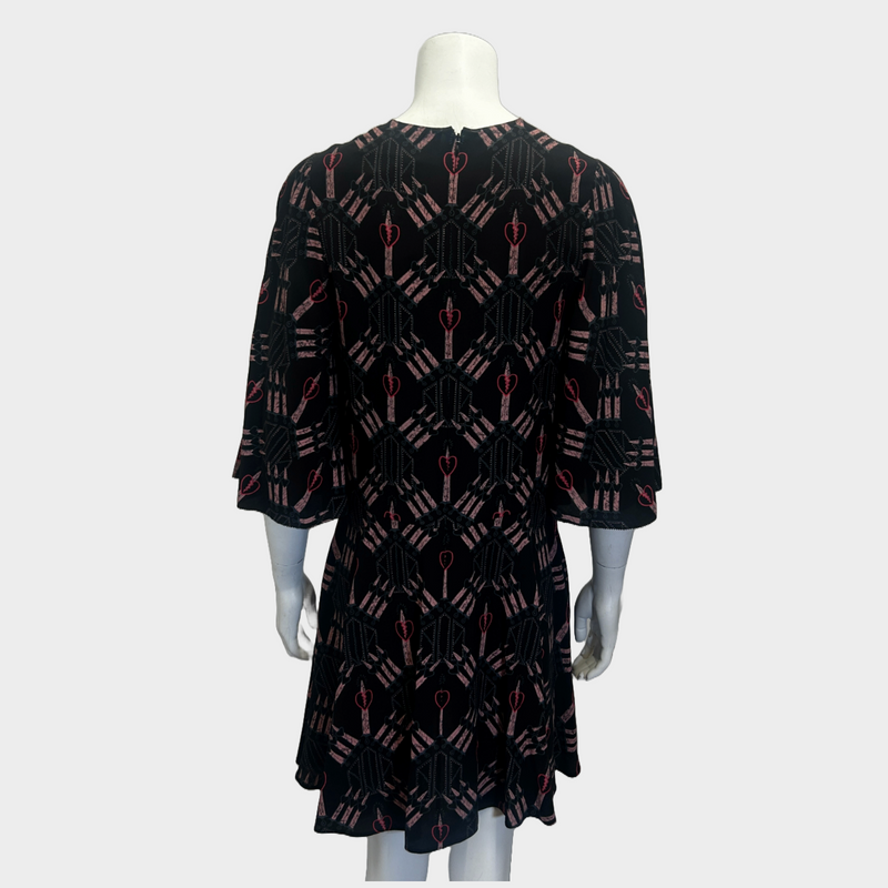 Valentino black and blue heart print silk 3/4 sleeves dress