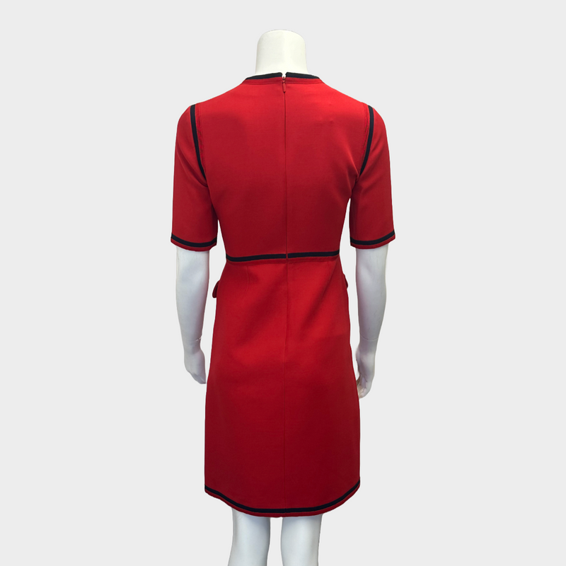 Gucci women's red wool blend buttoned dress with grosgrain ribbon trims