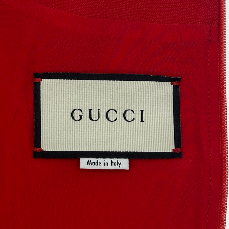 Gucci women's red wool blend buttoned dress with grosgrain ribbon trims