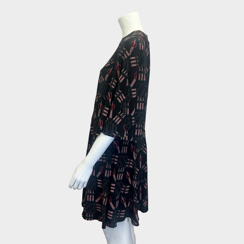 Valentino black and blue heart print silk 3/4 sleeves dress