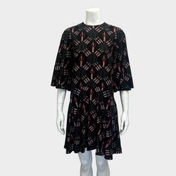 Valentino black and blue heart print silk 3/4 sleeves dress