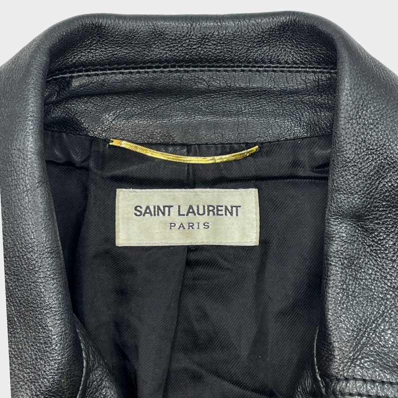 Saint Laurent women's black leather cropped biker jacket