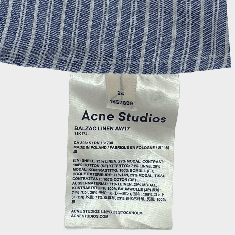 Acne Studios women's blue and white striped linen asymmetrical shirt