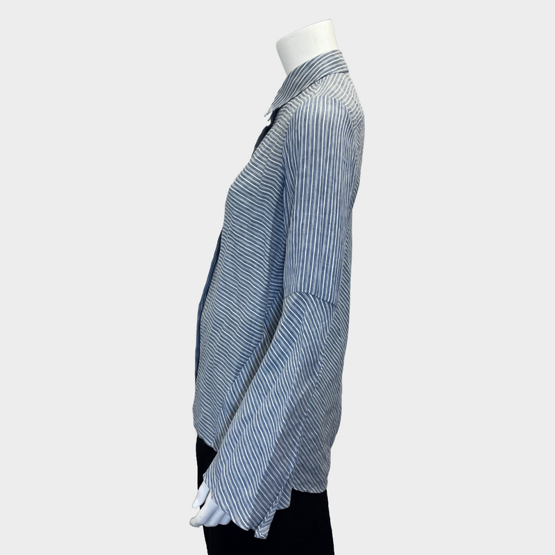 Acne Studios women's blue and white striped linen asymmetrical shirt