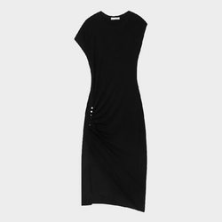 Paco Rabanne women's black asymmetric ruched jersey dress