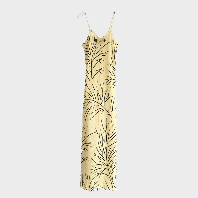 Rodarte yellow corsage embellished silk slip dress