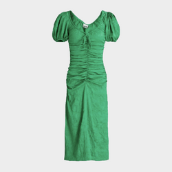 Ganni women's green ruched midi dress