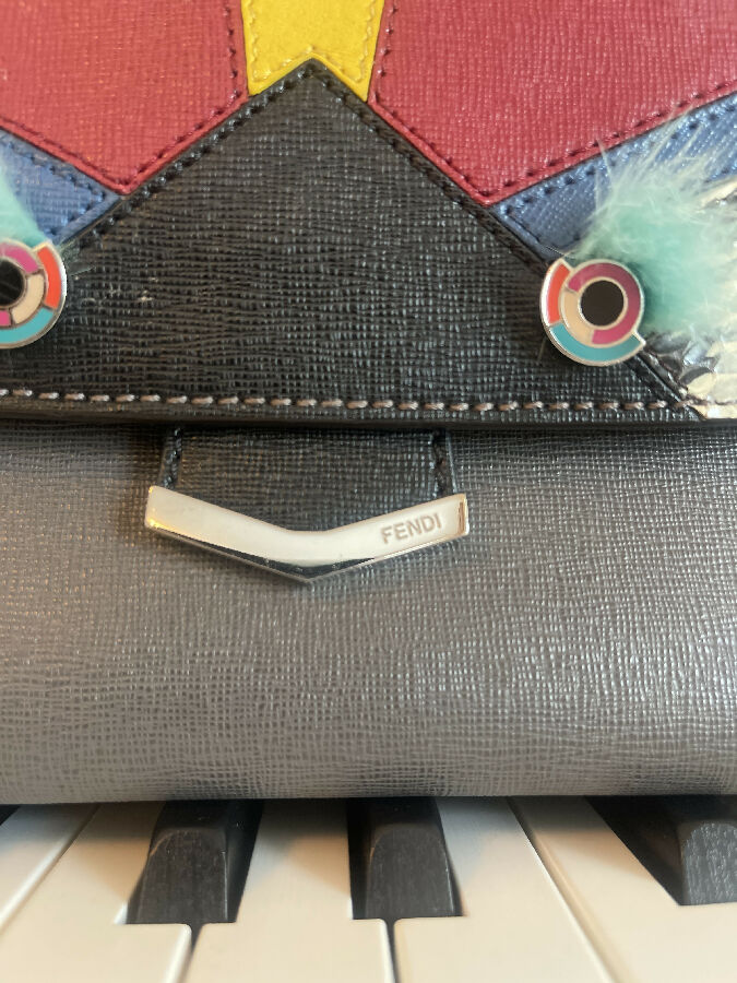 Fendi grey and multicoloured owl face Demi Jour Bag