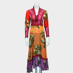 Gucci women's multicoloured flower print patchwork maxi dress with lace detail