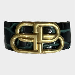 Balenciaga green crocodile embossed leather bracelet