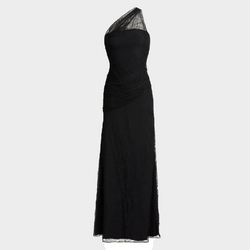 Roberto Cavalli One Shoulder Black Lace Gown Dress