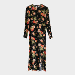 Reformation women's black and coral rose print long sleeve midi dress