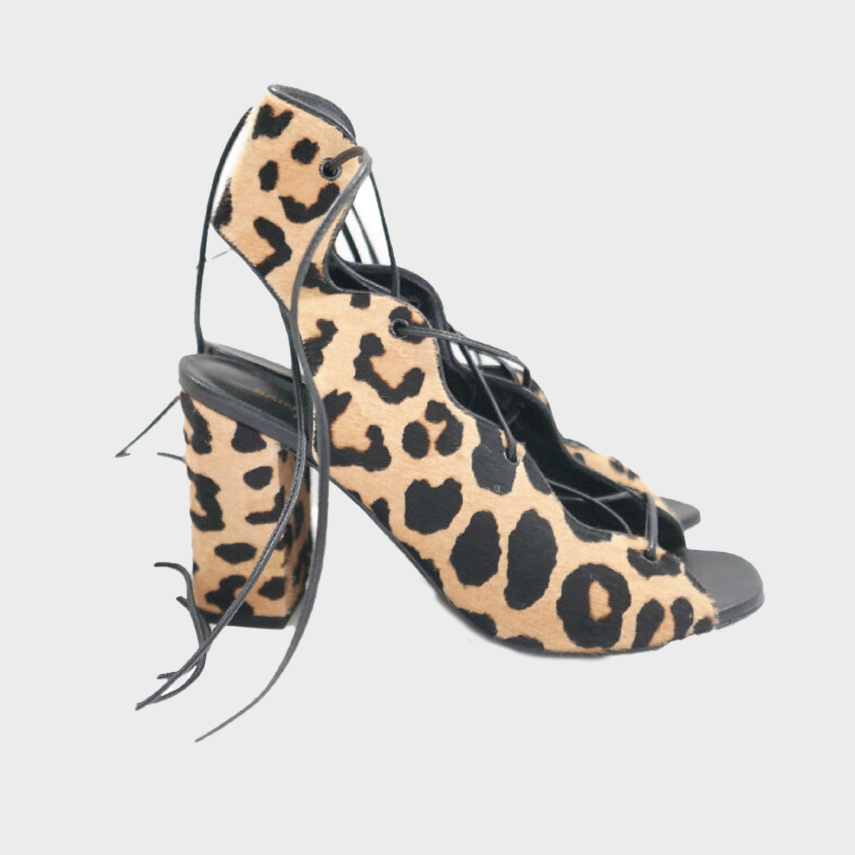 Saint Laurent leopard print calf hair lace up sandals Loop Generation