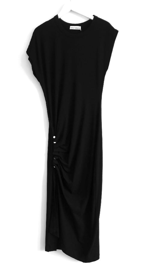 Paco Rabanne women's black asymmetric ruched jersey dress