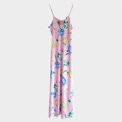 Rodarte women's pink floral print silk embellished slip dress