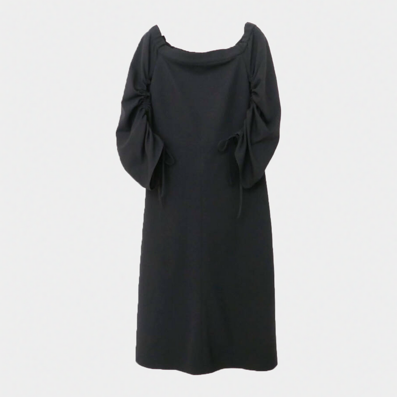 Tibi women's black crepe Off-Shoulder dress with ruched sleeves