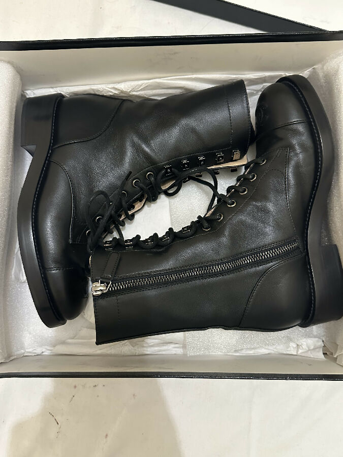 Chanel black lace up boots hotsell