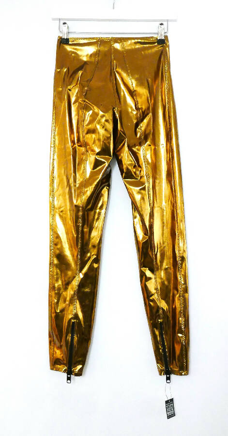 GOLD METALLIC LEGGINGS Women's Stretch Disco Party Rave Festival Pants Size  S-XL | eBay