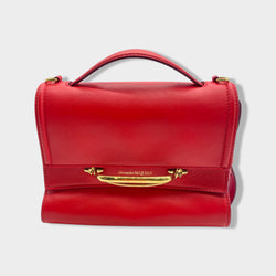 pre-owned ALEXANDER MCQUEEN red leather belted handbag with gold hardware