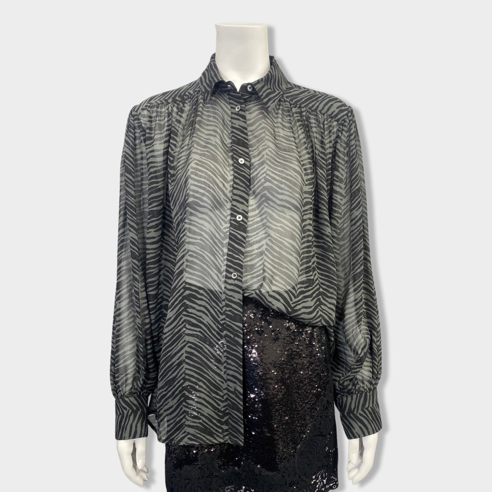 ANINE BING green and black animal print silk blouse Loop Generation