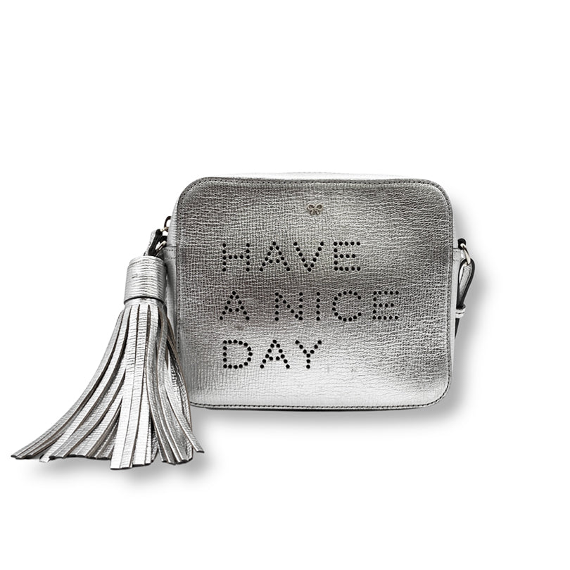 ANYA HINDMARCH silver leather camera bag