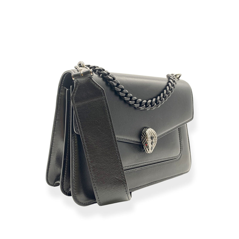 second-hand BULGARI black serpenti leather handbag